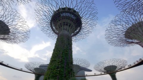 SINGAPORE - CIRCA MAY 2017: 360 degree panoramic view (360 degree rotation) of Sky bridge walkway at Supertrees grove in the Gardens by the Bay in Singapore.