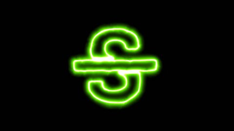 The appearance of the green neon symbol strikethrough. Flicker, In - Out. Alpha channel Premultiplied - Matted with color black