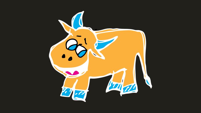 kids drawing black screen with theme of  cow