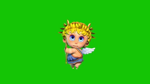 Happy Cupid Happy Valentine's day Green Screen 3D Rendering Animation