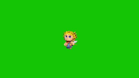 Cupid Happy Valentine's day Writes Love Green Screen 3D Rendering Animation