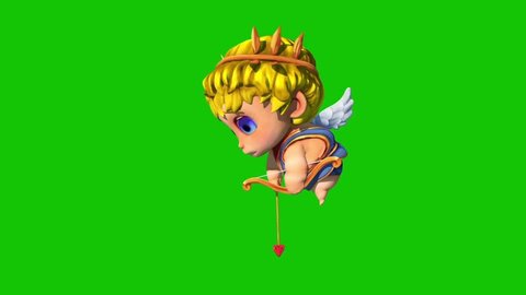 Sad Cupid Happy Valentine's day Side Green Screen 3D Rendering Animation