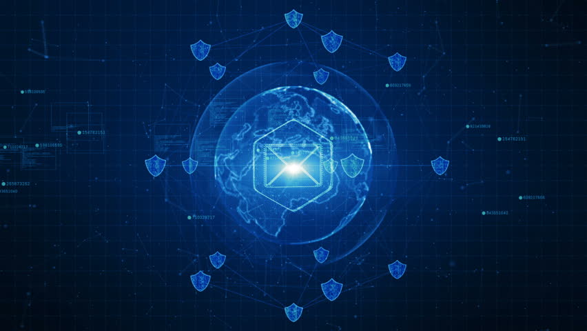 Shield and email icon on secure global network , Cyber security concept.  Earth element furnished by Nasa | Shutterstock HD Video #1022824786