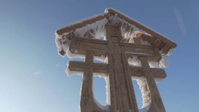 
Religion symbol jesus, mountain winter landscape in January and December New Year trip video 4k 