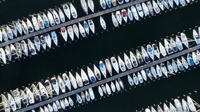 Aerial view of the boats moored at the port of Marina di Ravenna, Italy