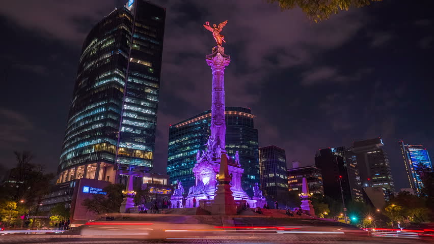 MEXICO CITY, MEX. JANUARY 2019. Hyperlapse of the Independence Angel monument in Reforma avenue in downtown. This monument is one of the most beautiful and representative by mexicans.