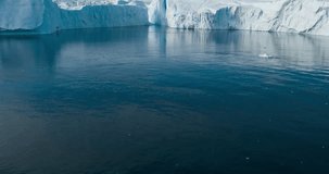 Global Warming and Climate Change - Giant Iceberg from melting glacier in Ilulissat, Greenland. Aerial drone of arctic nature landscape famous for being heavily affected by global warming.