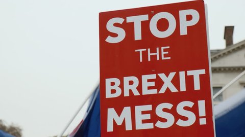 LONDON, circa 2019 - BREXIT - Close-up shot of a Pro-EU Remainer poster depicting the dangers of the UK leaving the EU, in Westminster, London, UK