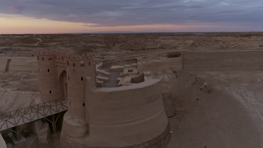 Entrance to the ancient settlement Otrar, bridge, fortress, ruins, ancient architecture
