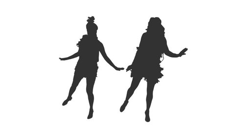 Silhouette of two dancing women, Full HD footage isolated on white background with LUMA MATTE