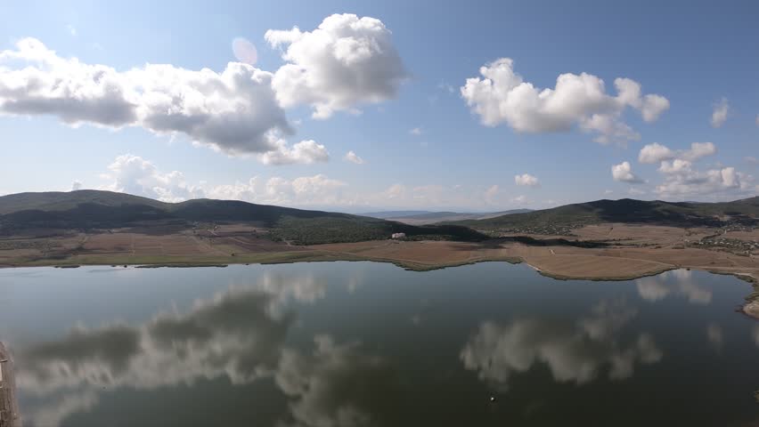 Aerial view of Bazaleti Lake in Georgia. autumn