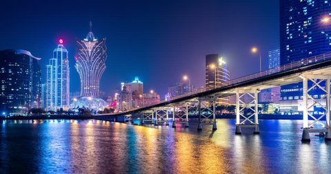 Nam Van Lake Macau- 22 January 2019: Timelapse of Macau city at night