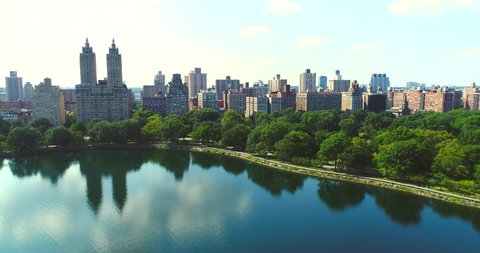 Upper west side Manhattan skyline with Central park in New York city Aerial