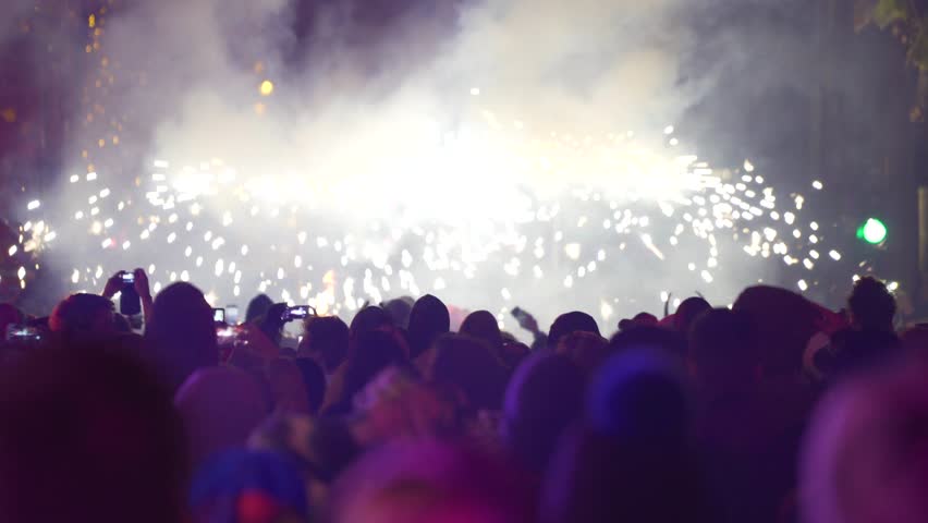 Fireworks and Costumed parade during the San Sebastian, Correfoc event in Palma de Mallorca, Spain 21/01/2019. | Shutterstock HD Video #1022913751