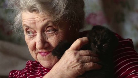 Smile Happy Older Woman Black Cat Stock Footage Video (100% Royalty ...