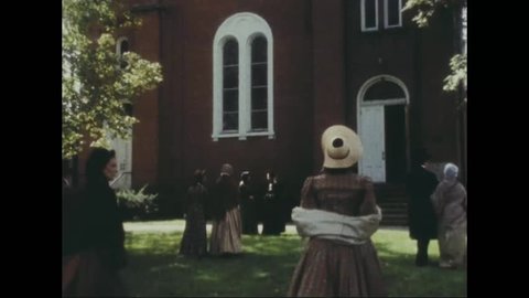 CIRCA 1993 - Elizabeth Cady Stanton reads the Declaration of Sentiments at the 1848 Seneca Falls Convention. Her crowd is largely skeptical.