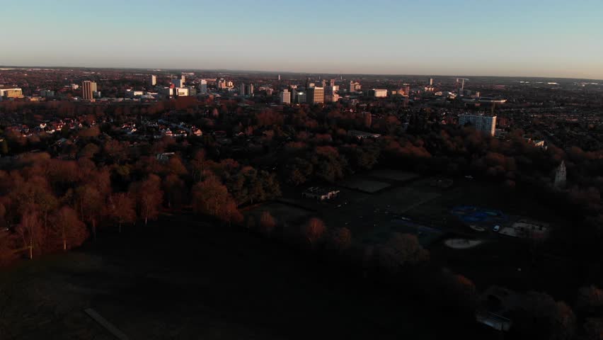 Coventry City Of Culture War Memorial Park Drone Aerial View Sunrise Winter