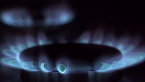 Natural Gas Inflammation In Stove Burner. Gas-Stove In Nights