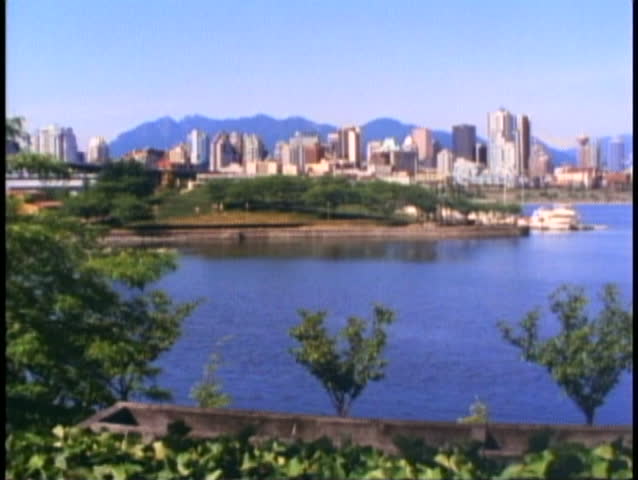 VANCOUVER, BRITISH COLUMBIA, 1990, Establishing shot of Vancouver skyline