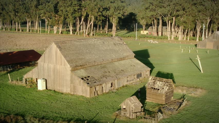 Aerial: Old Abandoned Western Barn On A Ranch, Mendocino, USA 