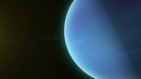 Realistic planet Neptune rotating in deep space. Seamless loop digital background.