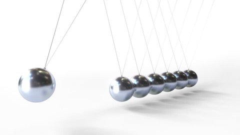Swinging metal spheres of Newton's cradle. Physics related loopable 3D animation