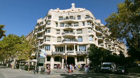 BARCELONA, SPAIN - CIRCA 2017: The Casa Mila also known as La Pedrera. This famous modernist building was designed by Catalan architect Antoni Gaudi.