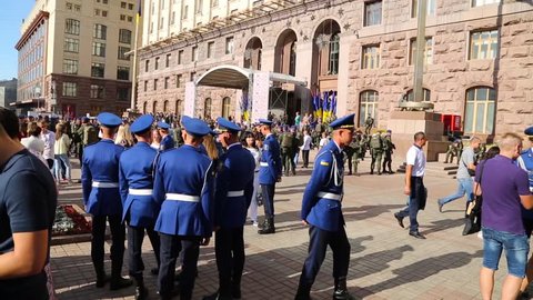 KYIV, UKRAINE, AUGUST 24, 2018: Soldiers waiting for parade