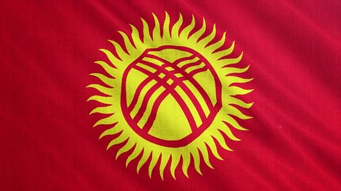 Kyrgyzstan flag is waving 3D animation. Symbol of Kyrgyzstan national on fabric cloth 3D rendering in full perspective.