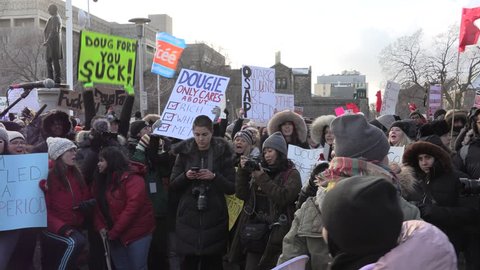 Toronto, Ontario, Canada January 2019 Students protest government cuts to education tuition loans and financial aid