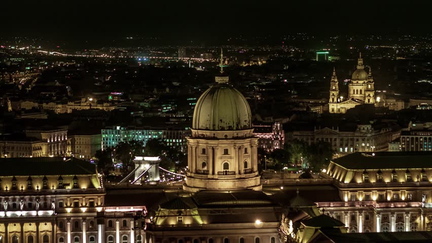 Aerial View of Buda Castle at night, Budapest, Hungary