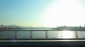 Moving scenery seen through the windows of a vehicle at Seoul, South Korea