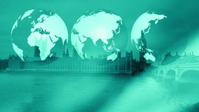 Three world globes Big Ben and parliament, Westminster Palace 4k - Powered by Shutterstock - Get 15% off with code: PIKWIZARD15