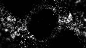 Abstract flying, monochrome small dots creating ring on black background. Beautiful, small shining particles formed in circle floating in the dark, black and white. - Powered by Shutterstock - Get 15% off with code: PIKWIZARD15