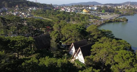 aerial view of dalat, city among pine forrest