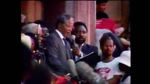 Cape Town, South Africa. February 1990. Nelson Mandela speaks to the crowd after his release