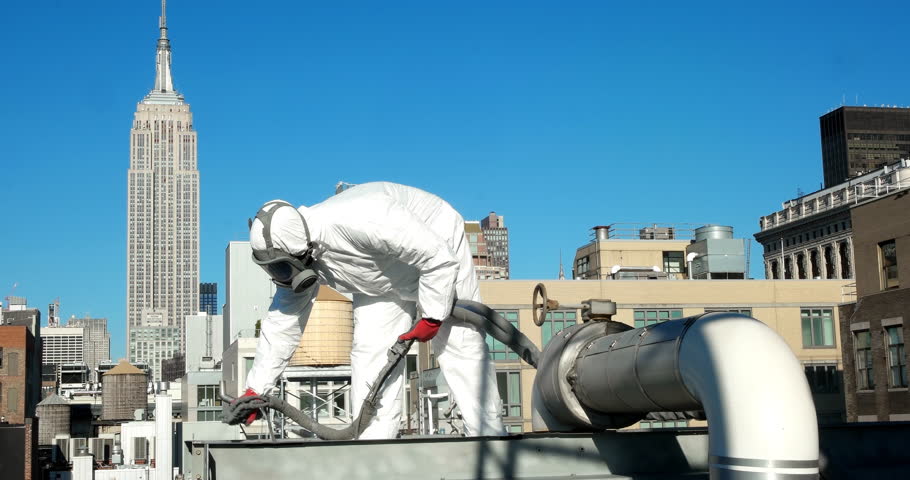 Spraying An Industrial Polyurea  Coating Onto A Steel Cooling Tower Commercial Lining Painting Painter
