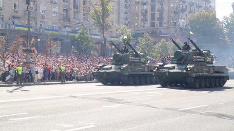 KYIV, UKRAINE, AUGUST 24, 2018:Rocket-anti-aircraft installations at a military parade in Kiev