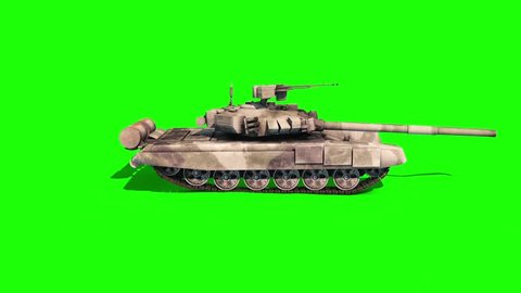 Tank Animated Tracks Military Green Screen 3D Rendering Animation