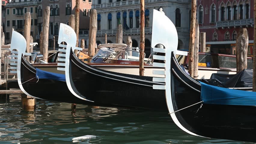 Venice, gondolas in the Grand Canal near the Rialto Bridge