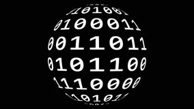Loopable: Sharp white binary digital code on spherical surface abstract background with randomly changing zeros and ones isolated on black. - Powered by Shutterstock - Get 15% off with code: PIKWIZARD15