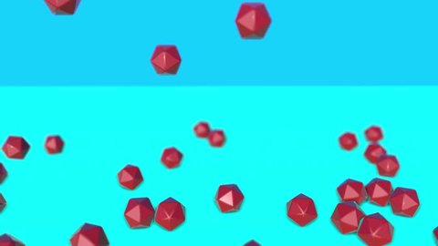 falling red three-dimensional icosahedra. Animated background. 3d render