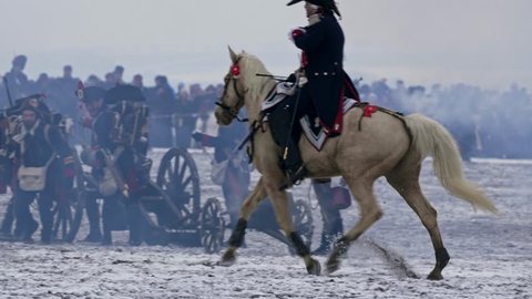 AUSTERLITZ, CZECH REPUBLIC – 12/01/2018: Horses in Napoleon army Grande Armee