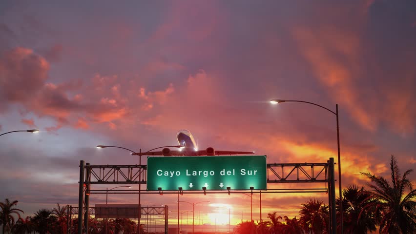 Airplane Take off Cayo Largo del Sur during a wonderful sunrise