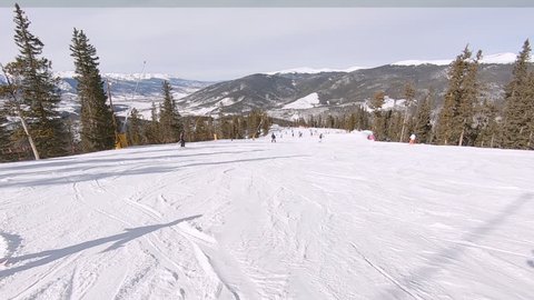 Keystone, Colorado, USA-January 5, 2019 - Slow motion. Alpine skiing at the pick of the season.