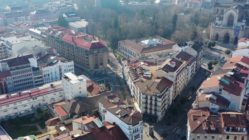 Aerial view of cityscape of Vitoria-Gasteiz, capital city of the Basque Autonomous Community - landscape panorama of Spain from above, Europe
