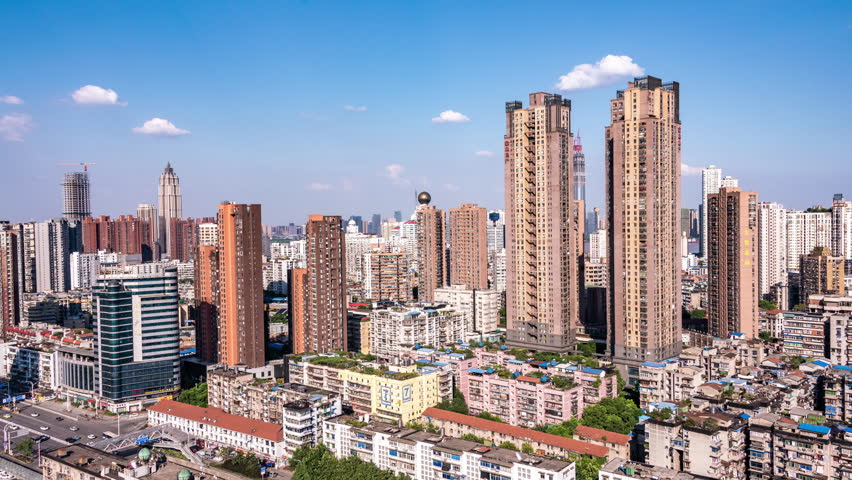 Time lapse of aerial view of wuhan city ,China