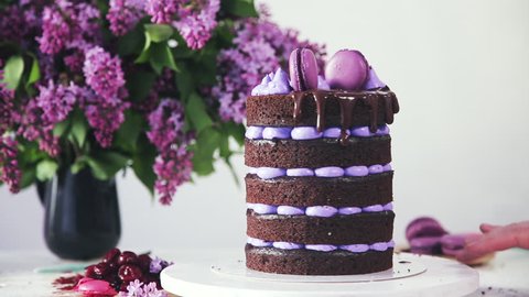 Decorating Multilayered Cake With Lilac Stock Footage Video 100 Royalty Free Shutterstock