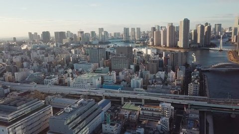 Aerial Sunrise in Tokyo city