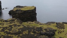 Flying Over The Green Oceanside Cliffs in Iceland